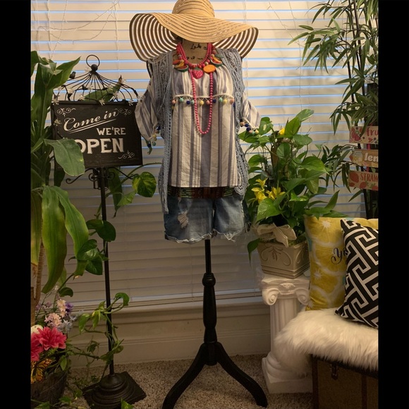 Promesa Striped Off Shoulder Top with Pom Poms. - Picture 12 of 15